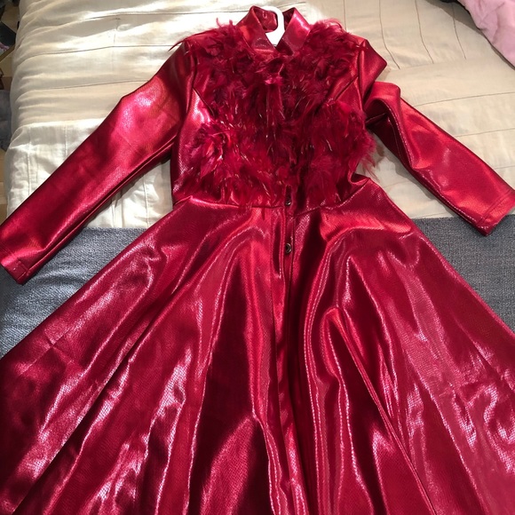 Red faux leather coat